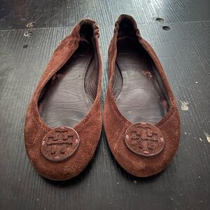 Tory Burch Minnie Brown Suede Ballet Flats